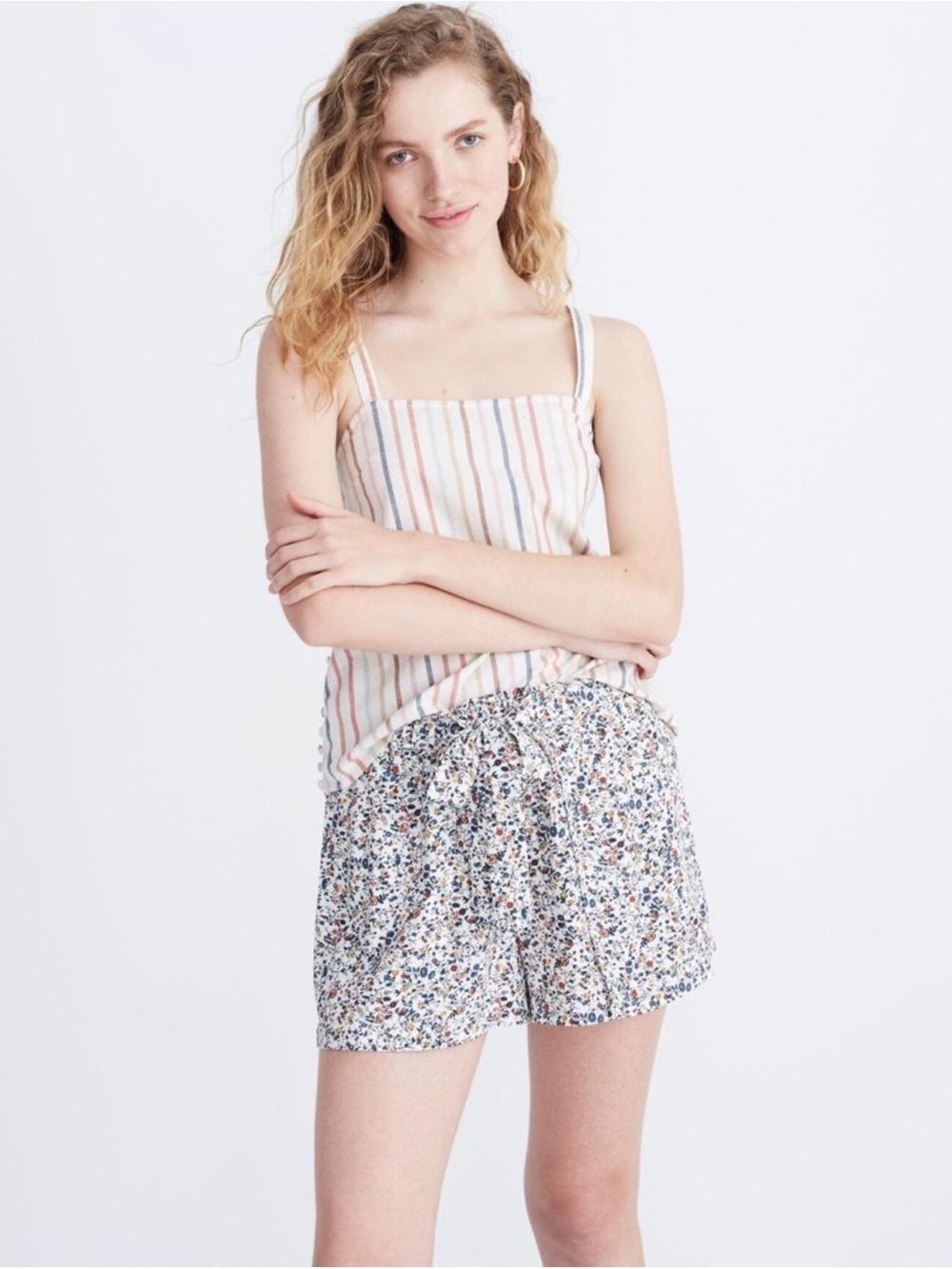 Madewell White Floral Tie-Front Shorts